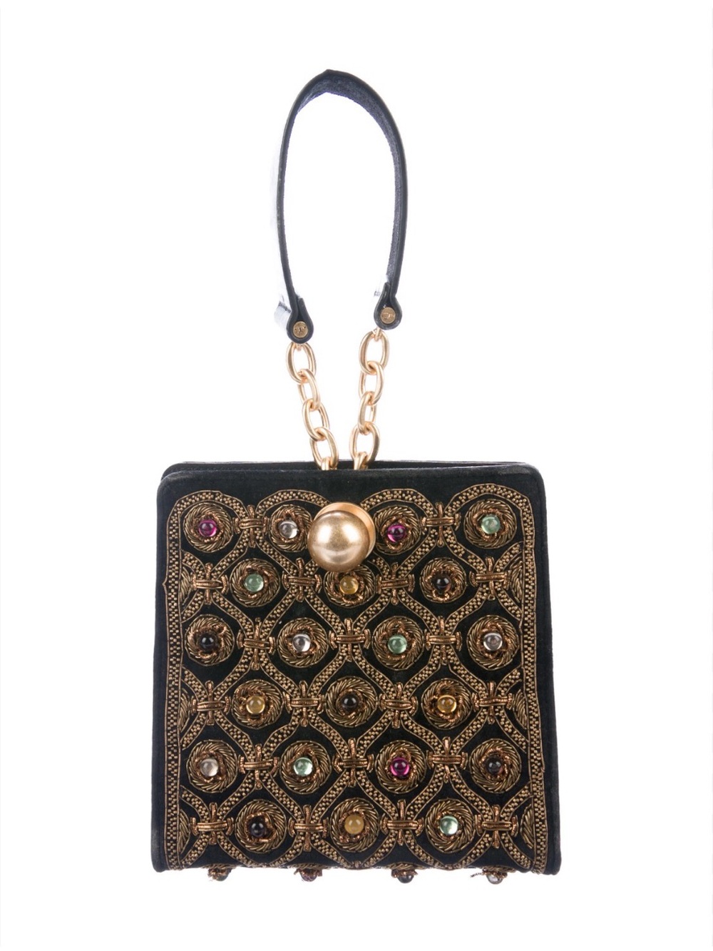Tory Burch Darcy Cabochon Black Embellished Bag with Multicolor Gems - Picture 2 of 8